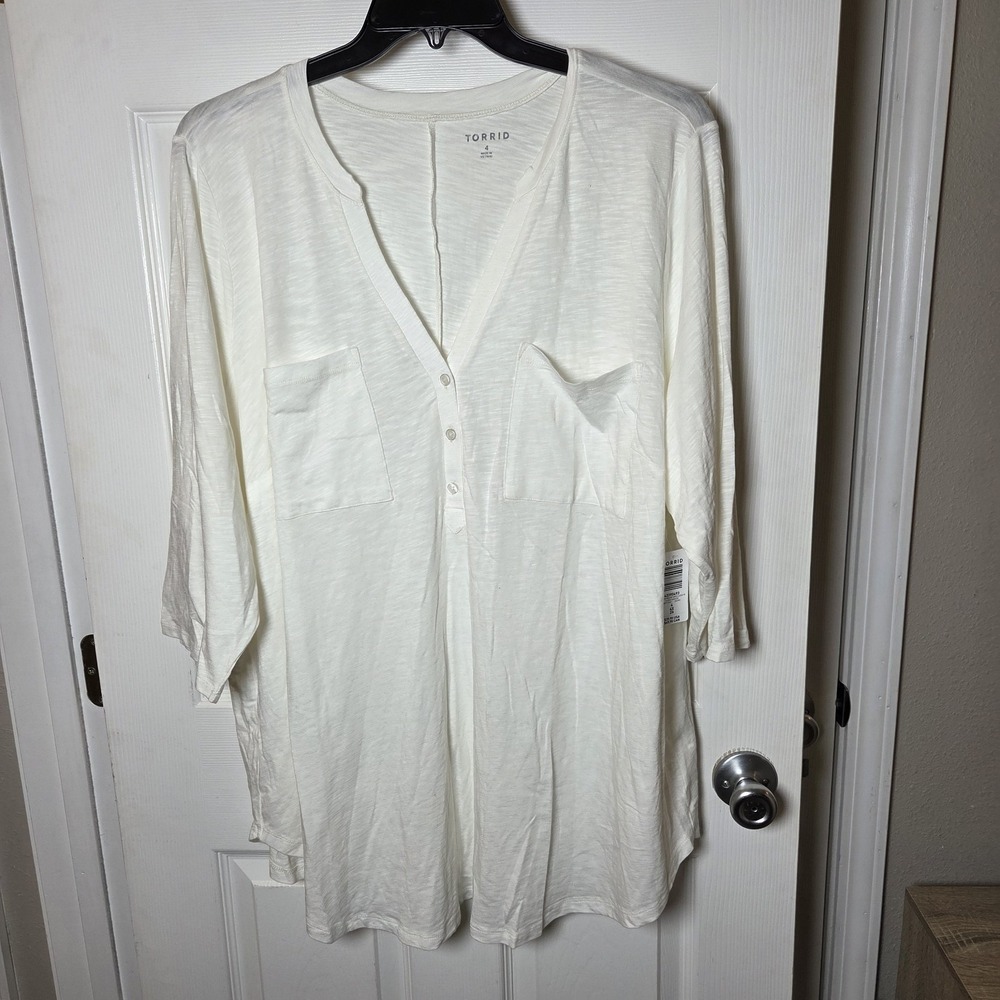 Torrid sz 4 vintage slub vneck knit harper 3/4 slv top NWT tunic casual basic